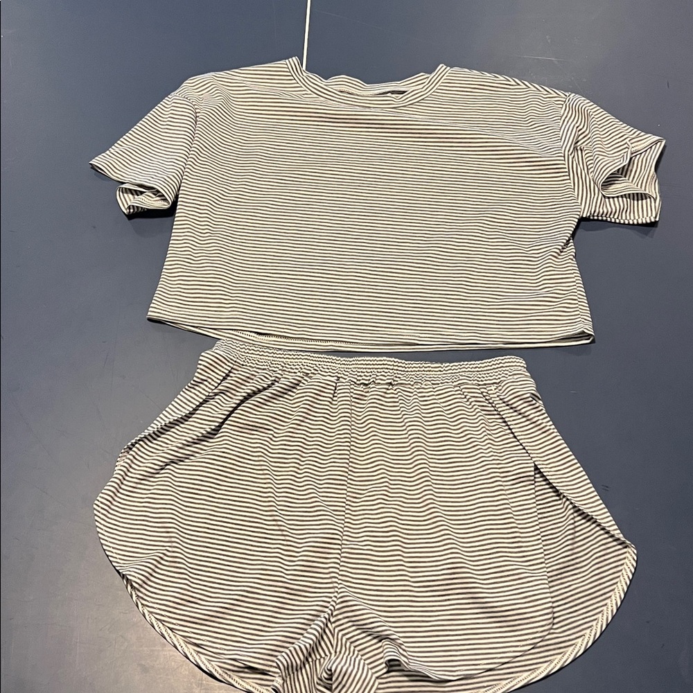 Striped Black and White Two-Piece Set
